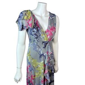 Vivienne Tam dress Medium Vintage 90s Y2K nylon mesh long floral whimsigoth